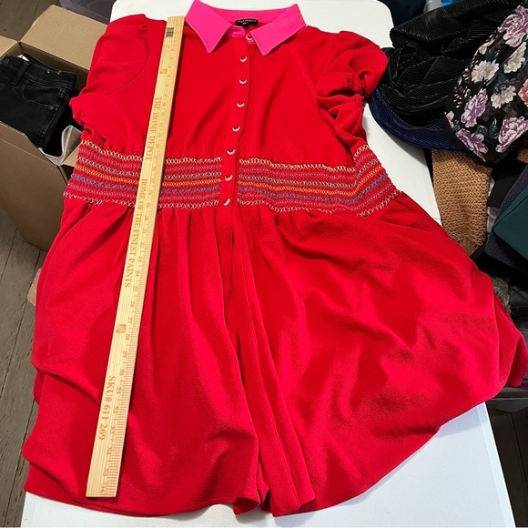 Smak Parlour Rainbow Smocked Tunic Blouse Red Plus Size 4X K - Picture 9 of 10